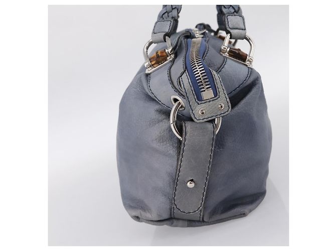 Borsa a tracolla GUCCI Bamboo in pelle blu e argento 232959 Auth 199519 - vista 4