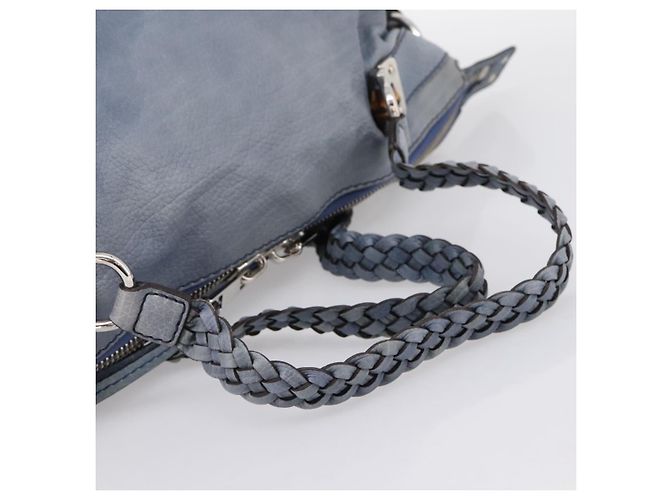 Borsa a tracolla GUCCI Bamboo in pelle blu e argento 232959 Auth 199519 - vista 7