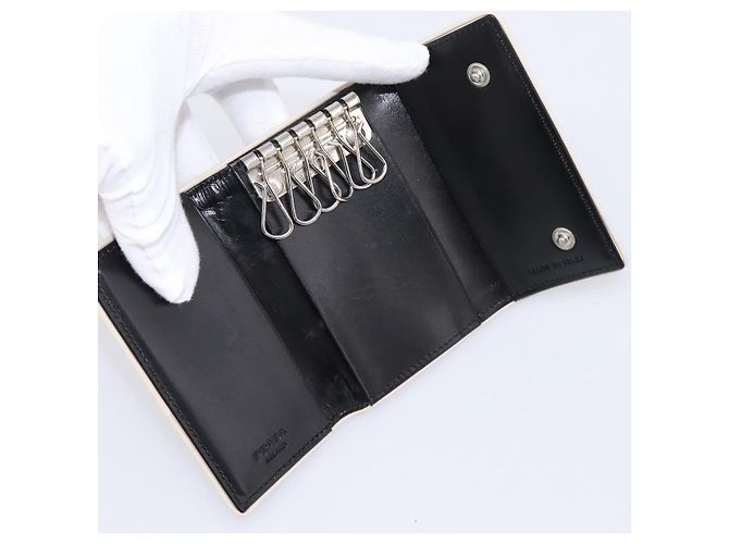 PRADA Key Case Leather Black Silver Auth bs36853 Silvery - view 8