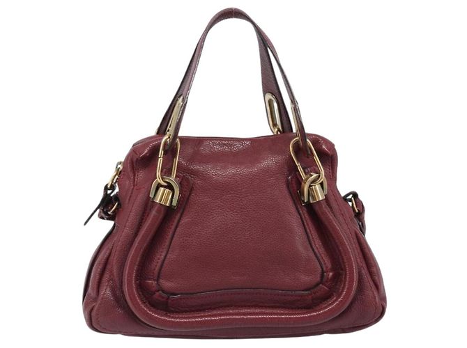 Chloé Borsa Chloe Paraty in pelle 2way Bordeaux Gold Auth BA15119 D'oro Bordò - vista 13