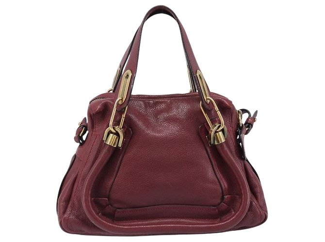 Chloé Borsa Chloe Paraty in pelle 2way Bordeaux Gold Auth BA15119 D'oro Bordò - vista 2