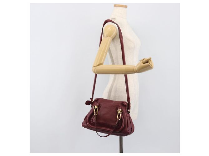 Chloé Borsa Chloe Paraty in pelle 2way Bordeaux Gold Auth BA15119 D'oro Bordò - vista 25