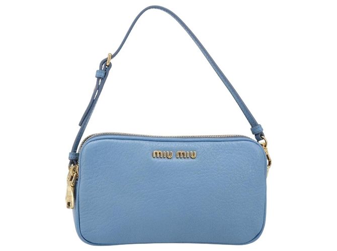 Pouch a mano Miu Miu in pelle azzurro e oro Auth 199107V D'oro Blu chiaro - vista 13