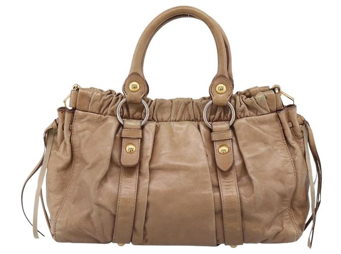 Borsa a mano Miu Miu Vitellolux 2way Brown Gold Auth 201908 Marrone D'oro - vista 2