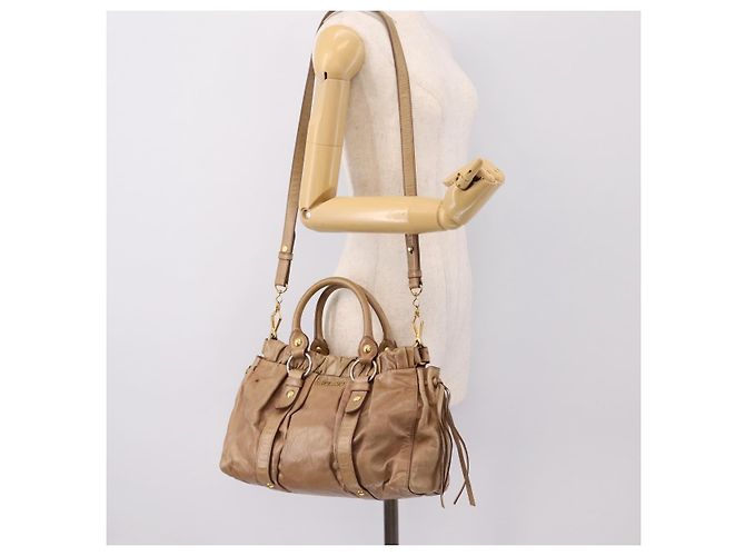Borsa a mano Miu Miu Vitellolux 2way Brown Gold Auth 201908 Marrone D'oro - vista 23