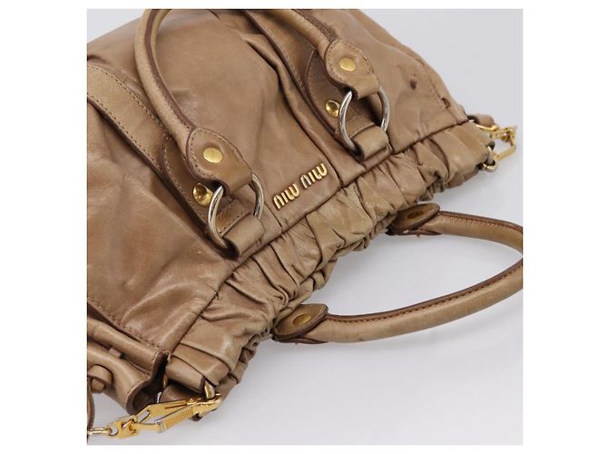 Borsa a mano Miu Miu Vitellolux 2way Brown Gold Auth 201908 Marrone D'oro - vista 6