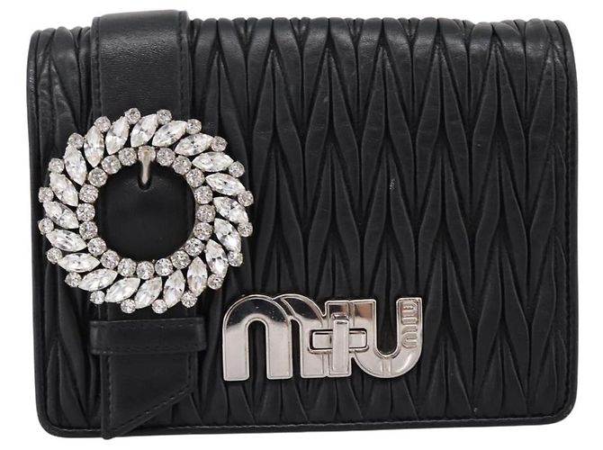 Borsa a tracolla Miu Miu Matelassé con catena in pelle nera argento Auth 202224A Nero - vista 13