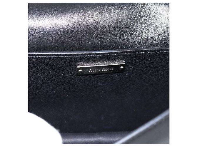 Borsa a tracolla Miu Miu Matelassé con catena in pelle nera argento Auth 202224A Nero - vista 19