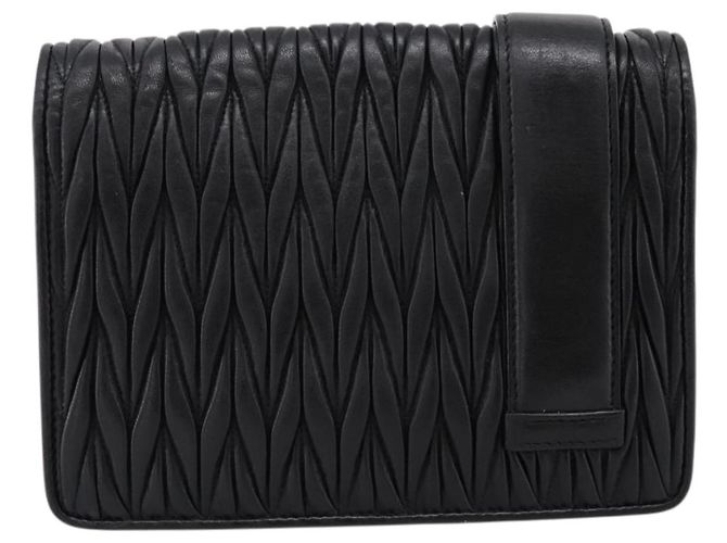 Borsa a tracolla Miu Miu Matelassé con catena in pelle nera argento Auth 202224A Nero - vista 2