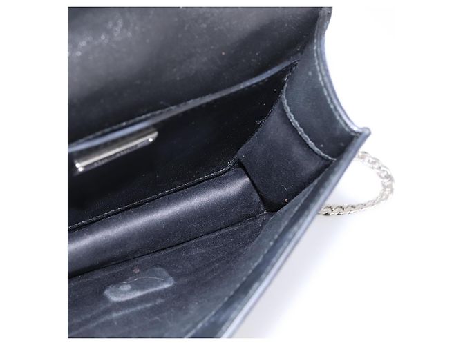 Borsa a tracolla Miu Miu Matelassé con catena in pelle nera argento Auth 202224A Nero - vista 20