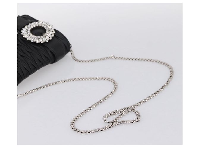 Borsa a tracolla Miu Miu Matelassé con catena in pelle nera argento Auth 202224A Nero - vista 7