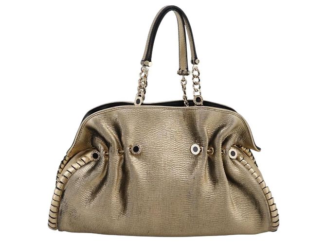 Bulgari Borsa a mano con catena BVLGARI in pelle tono oro Auth bs36845 - vista 13