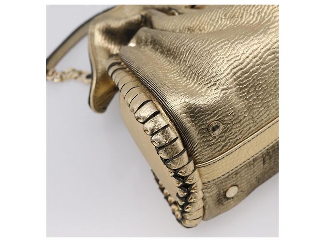 Bulgari Borsa a mano con catena BVLGARI in pelle tono oro Auth bs36845 - vista 16