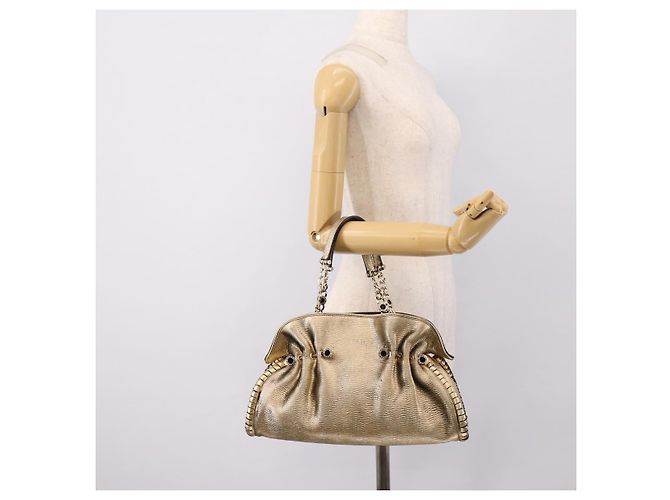 Bulgari Borsa a mano con catena BVLGARI in pelle tono oro Auth bs36845 - vista 21