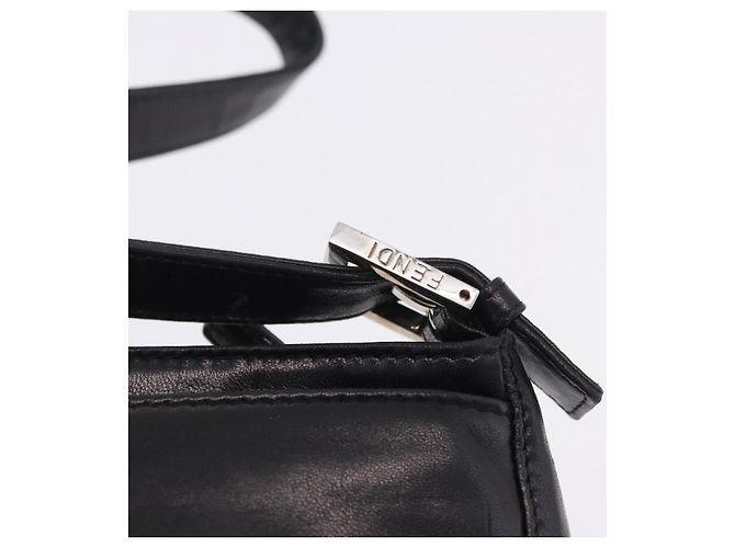 Borsa a spalla FENDI Mamma Baguette in pelle nera argento Auth 199954A Nero - vista 18