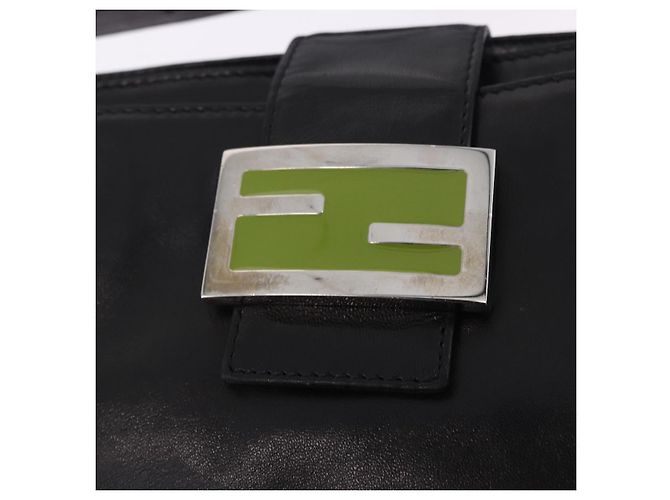 Borsa a spalla FENDI Mamma Baguette in pelle nera argento Auth 199954A Nero - vista 19