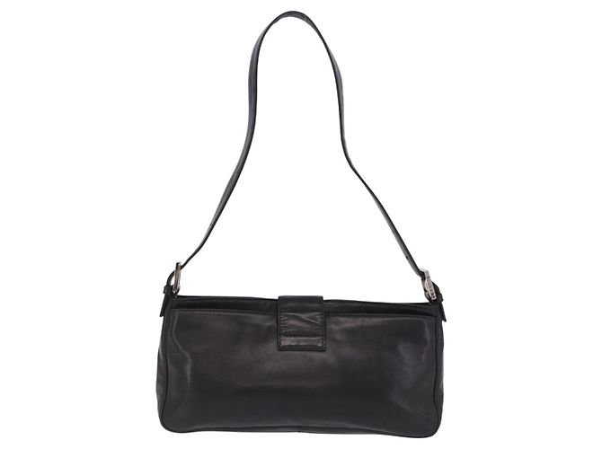 Borsa a spalla FENDI Mamma Baguette in pelle nera argento Auth 199954A Nero - vista 2