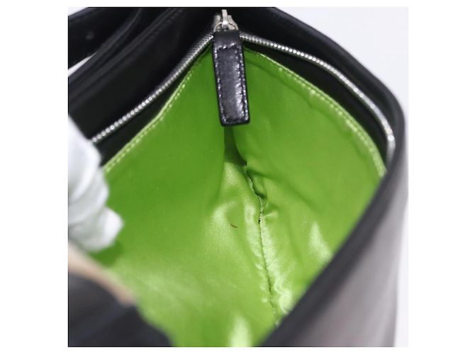 Borsa a spalla FENDI Mamma Baguette in pelle nera argento Auth 199954A Nero - vista 24
