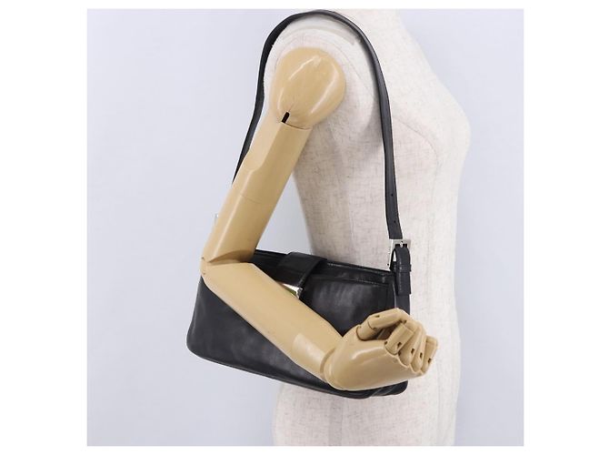 Borsa a spalla FENDI Mamma Baguette in pelle nera argento Auth 199954A Nero - vista 27
