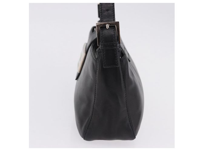 Borsa a spalla FENDI Mamma Baguette in pelle nera argento Auth 199954A Nero - vista 3