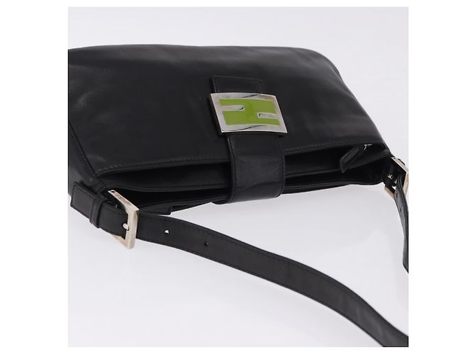 Borsa a spalla FENDI Mamma Baguette in pelle nera argento Auth 199954A Nero - vista 6