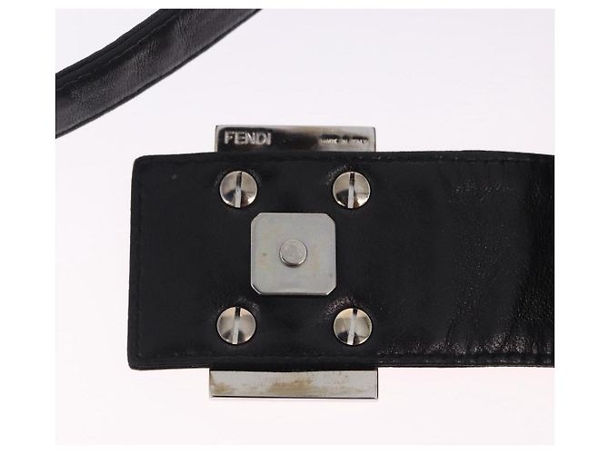 Borsa a spalla FENDI Mamma Baguette in pelle nera argento Auth 199954A Nero - vista 9