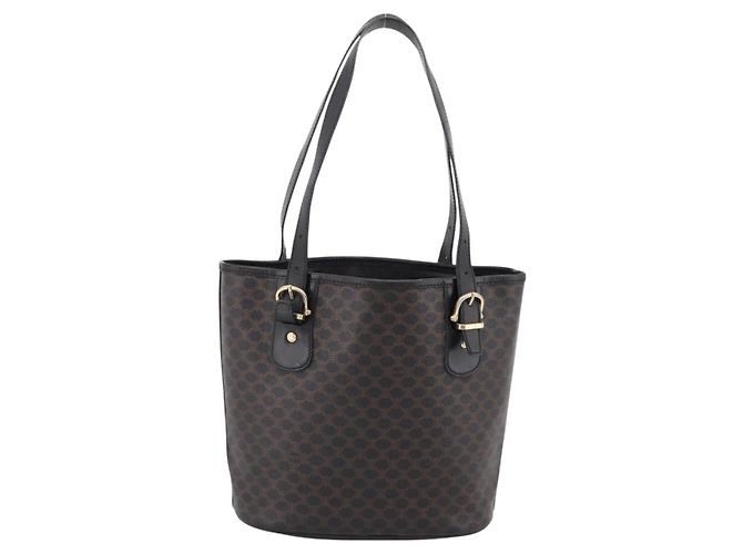 Céline Borsa a tracolla CELINE Macadam PVC Pelle Nero Tono Oro Auth 199507A - vista 2