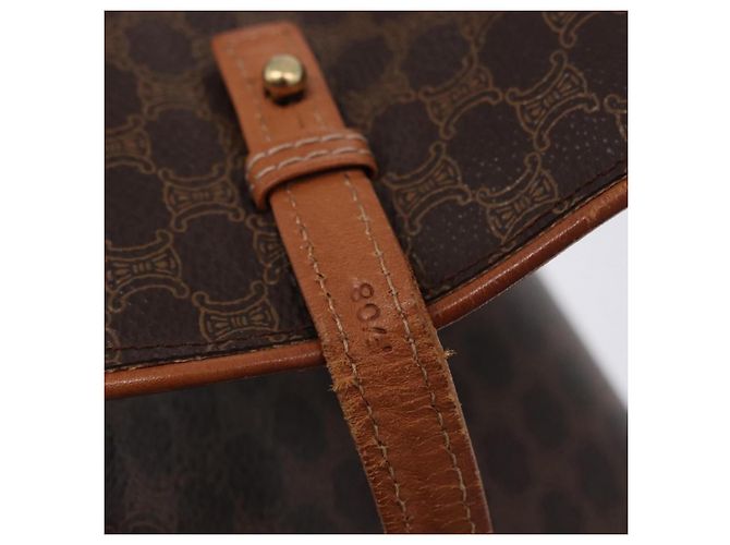 Céline Borsa CELINE Macadam Canvas Horse Carriage Bag PVC Leather Brown Gold Auth 200080 Marrone D'oro - vista 12