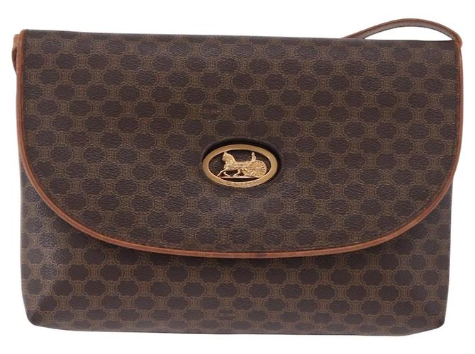 Céline Borsa CELINE Macadam Canvas Horse Carriage Bag PVC Leather Brown Gold Auth 200080 Marrone D'oro - vista 13