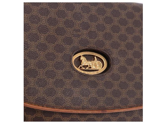 Céline Borsa CELINE Macadam Canvas Horse Carriage Bag PVC Leather Brown Gold Auth 200080 Marrone D'oro - vista 19