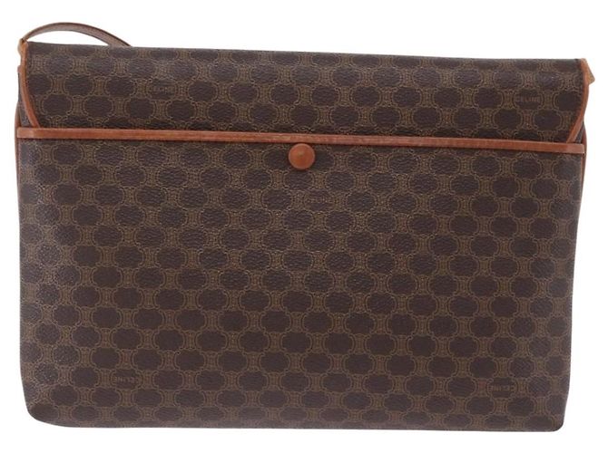 Céline Borsa CELINE Macadam Canvas Horse Carriage Bag PVC Leather Brown Gold Auth 200080 Marrone D'oro - vista 2