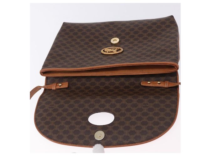 Céline Borsa CELINE Macadam Canvas Horse Carriage Bag PVC Leather Brown Gold Auth 200080 Marrone D'oro - vista 20