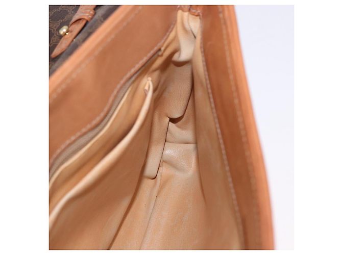 Céline Borsa CELINE Macadam Canvas Horse Carriage Bag PVC Leather Brown Gold Auth 200080 Marrone D'oro - vista 21