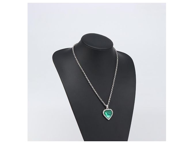 Collana SAINT LAURENT Metallo Argento Verde Auth BA15462 - vista 14