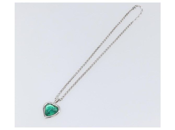 Collana SAINT LAURENT Metallo Argento Verde Auth BA15462 - vista 2