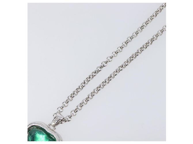 Collana SAINT LAURENT Metallo Argento Verde Auth BA15462 - vista 4