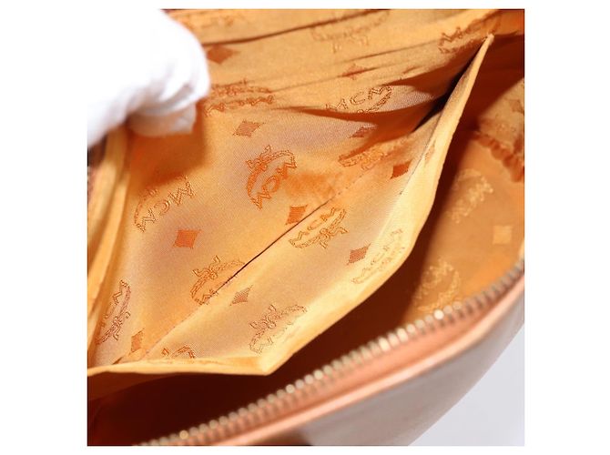 Borsa a mano MCM in pelle marrone e oro autentica bs37006 D'oro - vista 20
