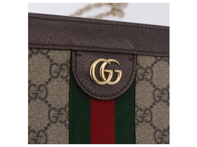 Borsa GUCCI GG Supreme Chain Web Sherry Line PVC Beige Oro 503877 Auth ka5977V D'oro - vista 17