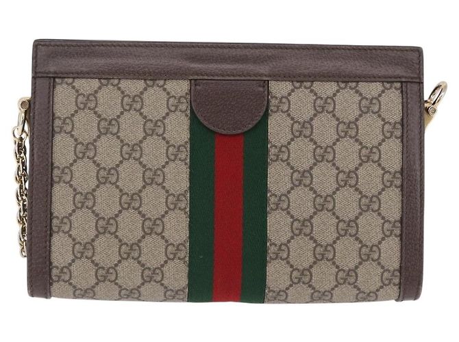Borsa GUCCI GG Supreme Chain Web Sherry Line PVC Beige Oro 503877 Auth ka5977V D'oro - vista 2