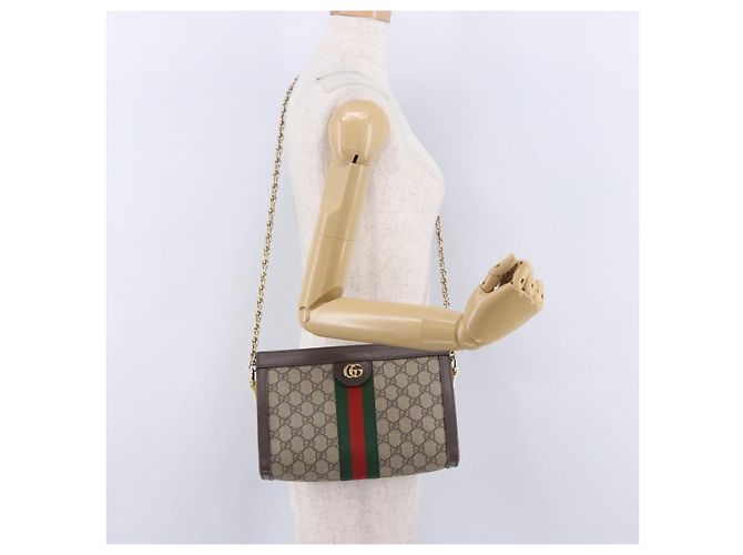 Borsa GUCCI GG Supreme Chain Web Sherry Line PVC Beige Oro 503877 Auth ka5977V D'oro - vista 24