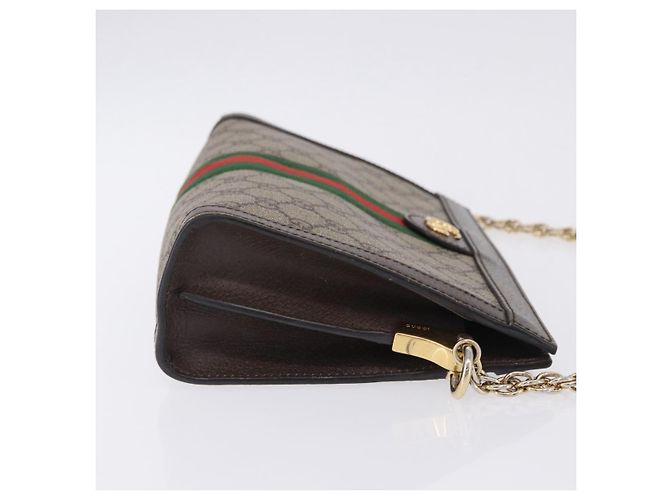 Borsa GUCCI GG Supreme Chain Web Sherry Line PVC Beige Oro 503877 Auth ka5977V D'oro - vista 3