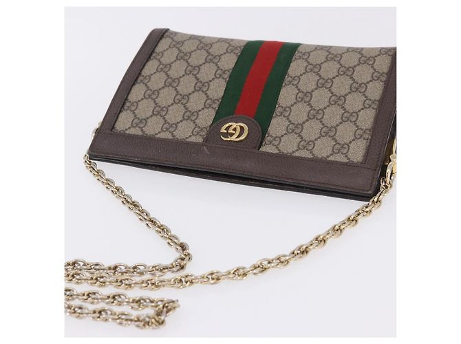 Borsa GUCCI GG Supreme Chain Web Sherry Line PVC Beige Oro 503877 Auth ka5977V D'oro - vista 6