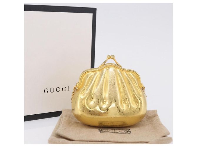 GUCCI GG Chain Shoulder Pouch Metal Gold Auth 200279V D'oro - vista 12