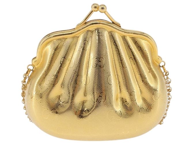GUCCI GG Chain Shoulder Pouch Metal Gold Auth 200279V D'oro - vista 13