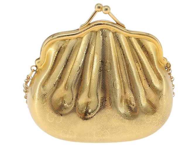 GUCCI GG Chain Shoulder Pouch Metal Gold Auth 200279V D'oro - vista 2