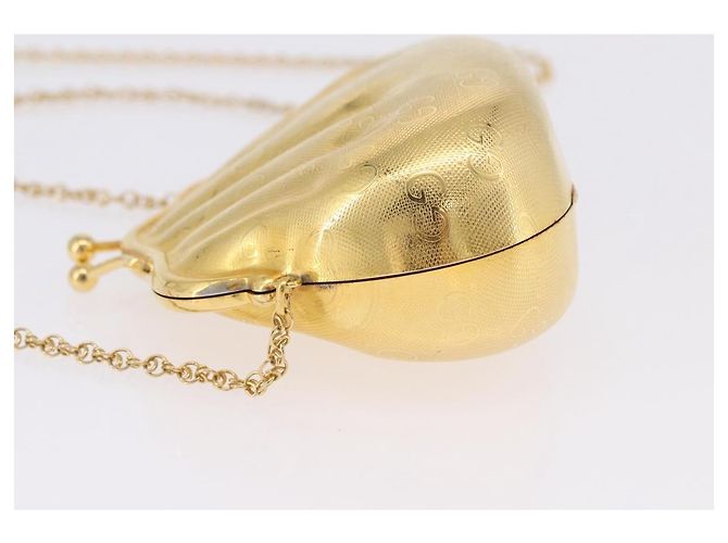 GUCCI GG Chain Shoulder Pouch Metal Gold Auth 200279V D'oro - vista 4