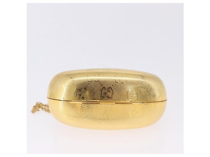 GUCCI GG Chain Shoulder Pouch Metal Gold Auth 200279V D'oro - vista 5