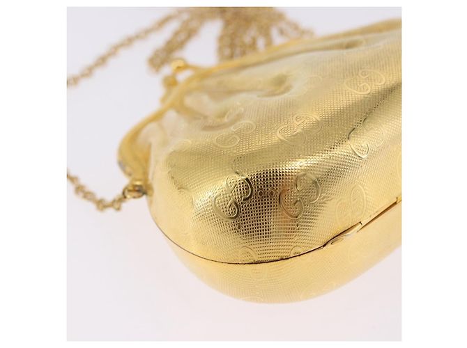 GUCCI GG Chain Shoulder Pouch Metal Gold Auth 200279V D'oro - vista 9