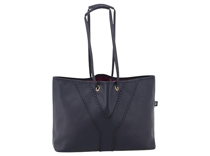 SAINT LAURENT Tote Bag aus Leder Navy Goldfarben Auth 202263A Marineblau - Ansicht 13