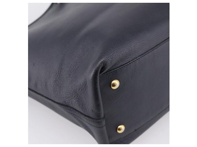 SAINT LAURENT Tote Bag aus Leder Navy Goldfarben Auth 202263A Marineblau - Ansicht 15